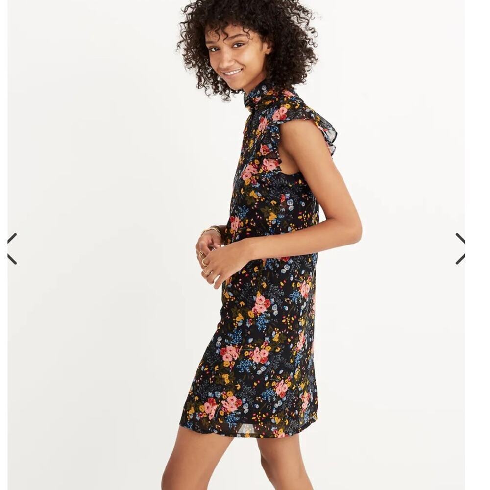 Madewell x No. 6 Black Floral Silk Ruffle Mini Dress Size 4 - Picture 2 of 10